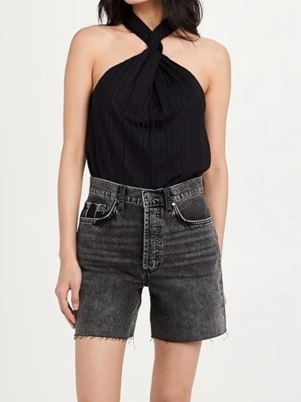Anine Bing Kat High Rise Cut Off Denim Shorts